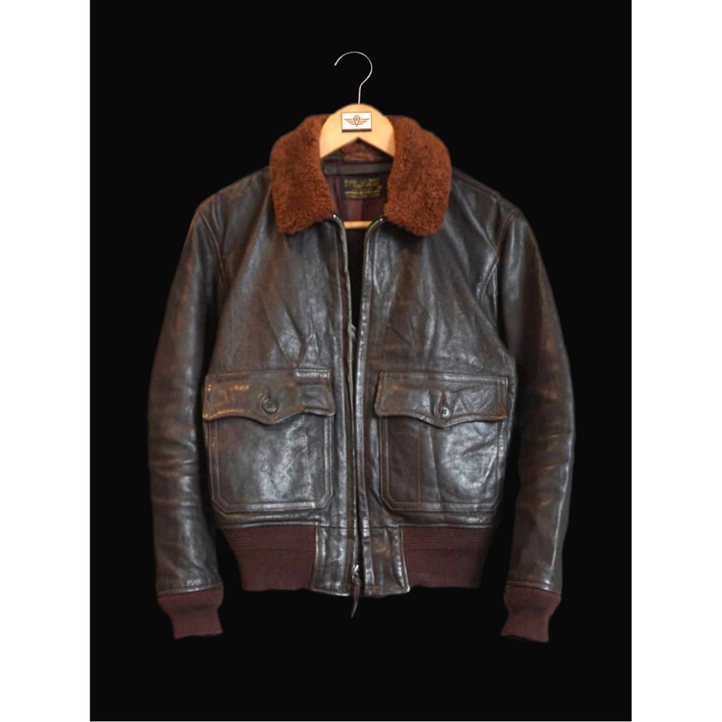 Vtg Eastman Leather G1 55J14 USN Stenciled Military Flight Jacket X Jaket Kulit Pilot Bomber Avirex 