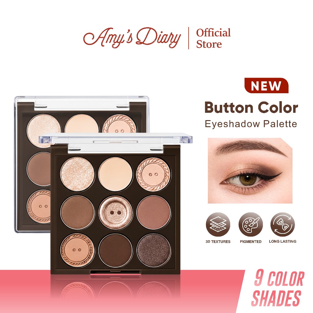[BPOM] AMY'S DIARY 3 Pcs Eyeshadow Palette 05 Button 9 Color By MGL - Matte & Glitter Pink Brown Nud
