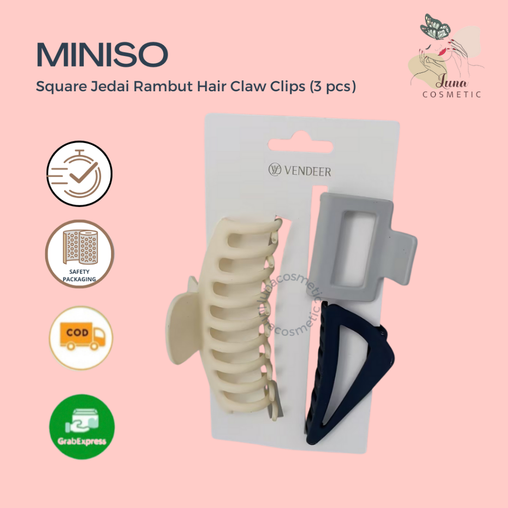 Miniso Square Jedai Rambut Hair Claw Clips (3 pcs)