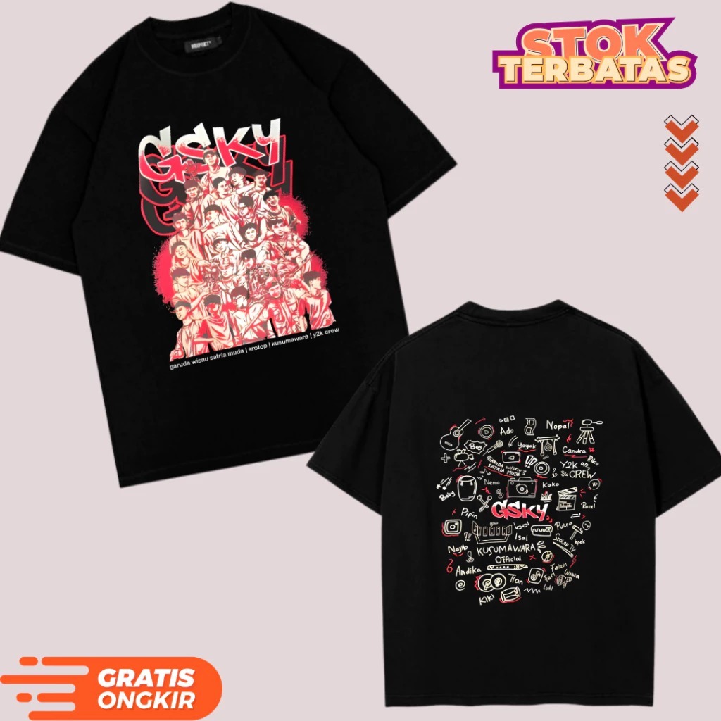 Kaos Unisex Cotton Print GSKY GWSM Srotop TV Kusumawara Y2K Crew Hitam M-XXL
