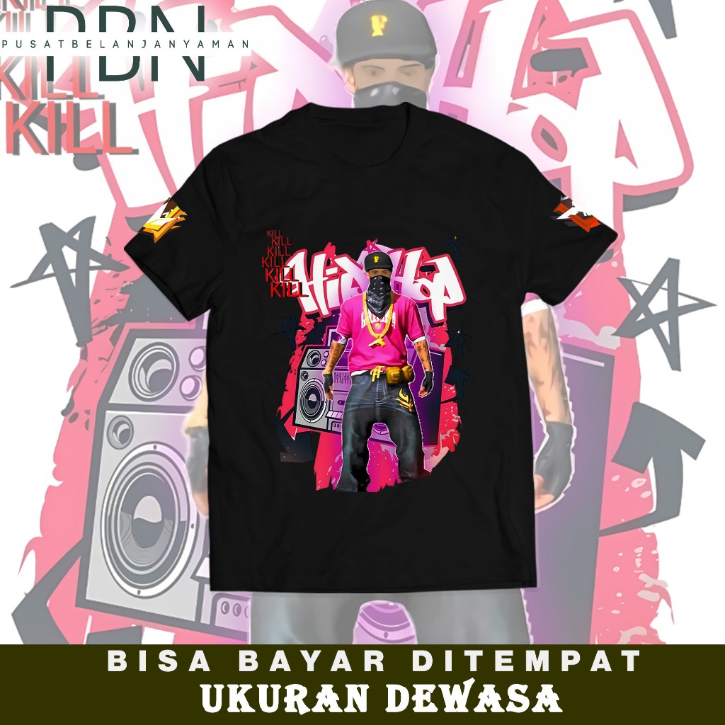 Kaos Dewasa Motif Game Freefire Karakter FF HipHop Terbaru Bisa COD - Game FF Terbaru