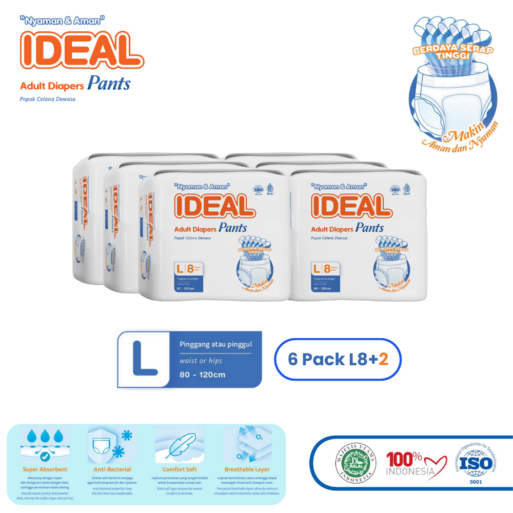 [Karton] Ideal Pants L8+2 Popok Dewasa Tipe Celana Anti Bocor Anti Ruam Nyaman di Kulit