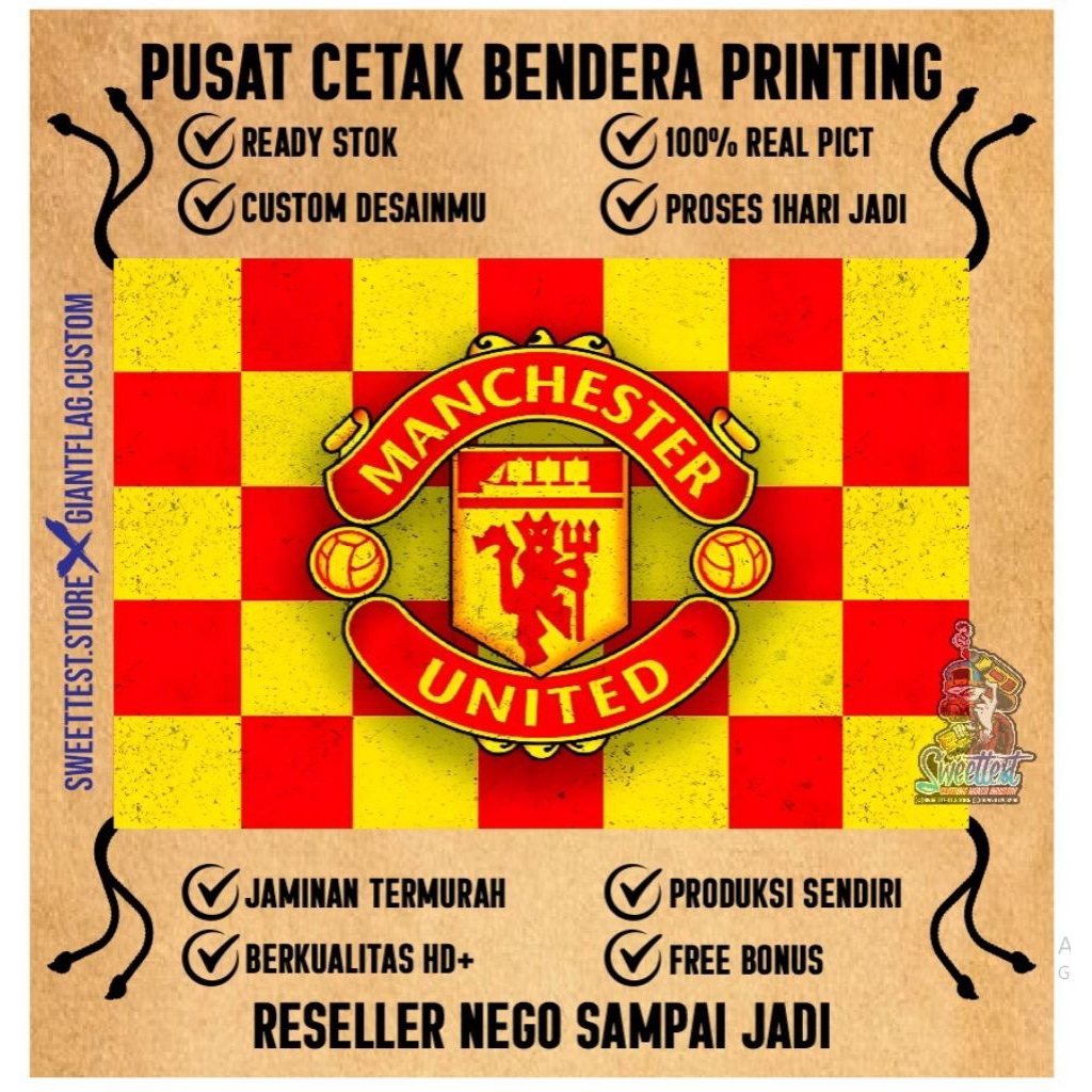 BENDERA 200x300cm, FREE FLAG, STICKER, KUPON BERHADIAH, HARGA PABRIK, BENDERA PRINTING MANCHESTER UN