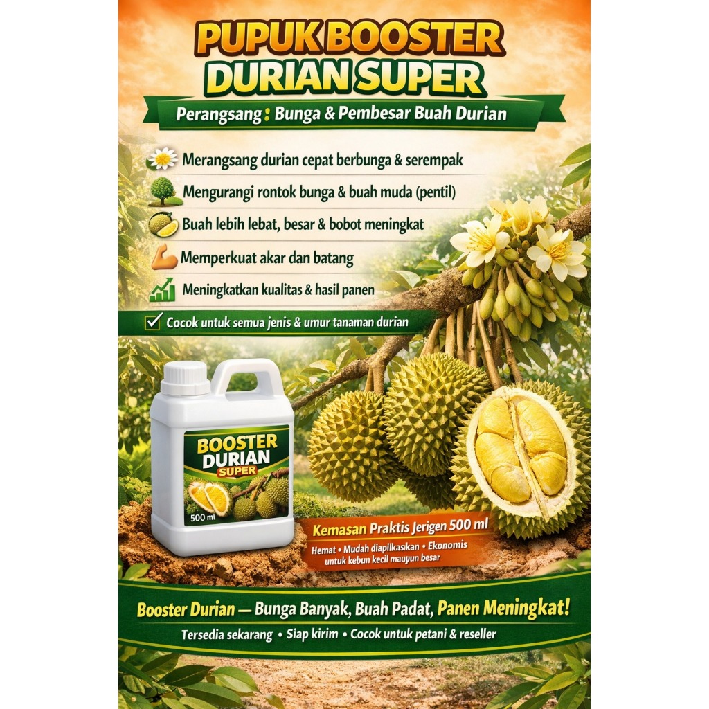Pupuk Booster Durian 500 ML  Cepat Berbuah Lebat Tidak Rontok Bunga ,perangsang buah melebatkan dan 