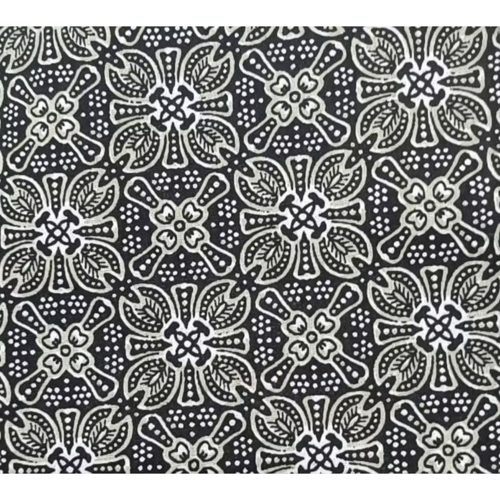 bahan kain batik madrasah hitam putih katun handprint cotton halus lembut gulungan konveksi meteran 