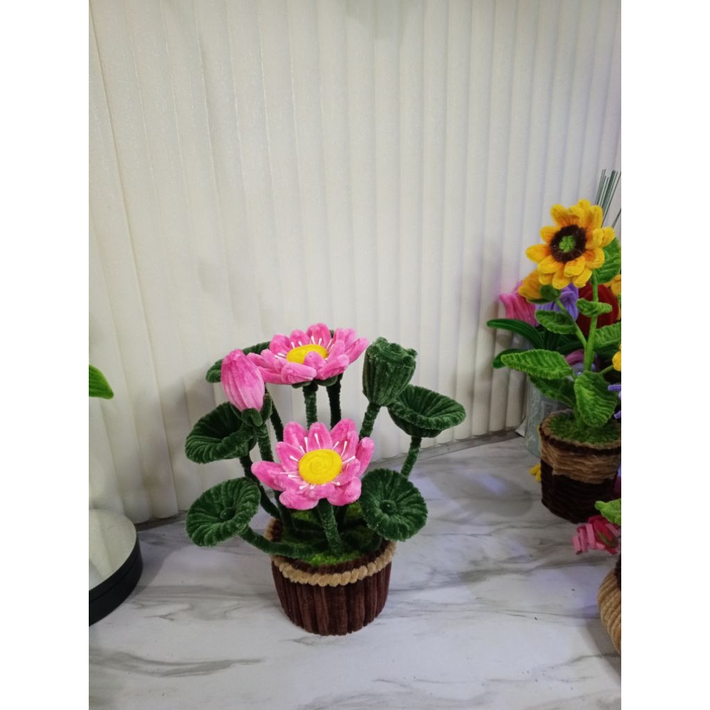 bunga teratai kawat bulu bunga hias meja cantik