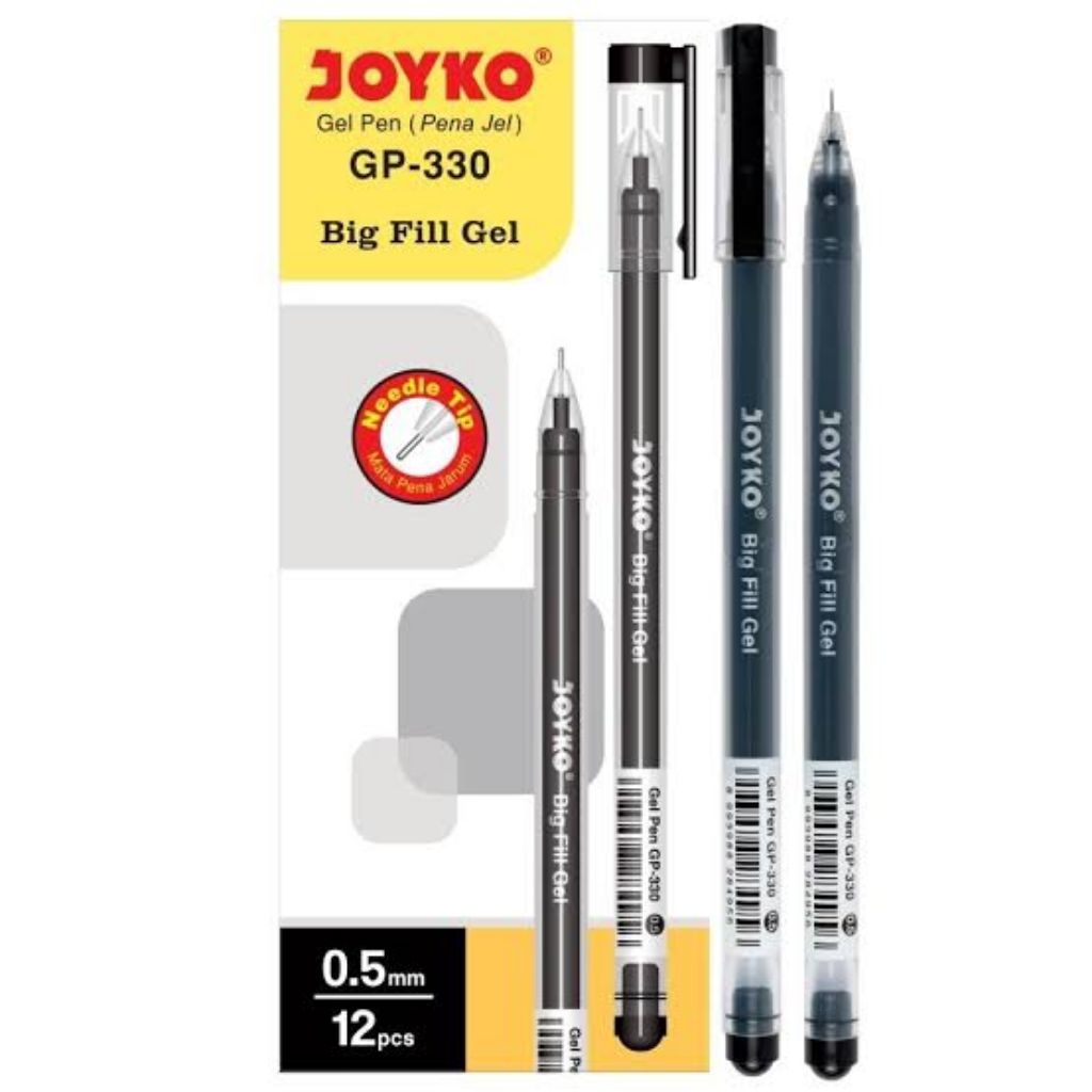 Pulpen Gel Joyko GP-330 Big Fill Gel 0.5 - Hitam (1 Lusin)