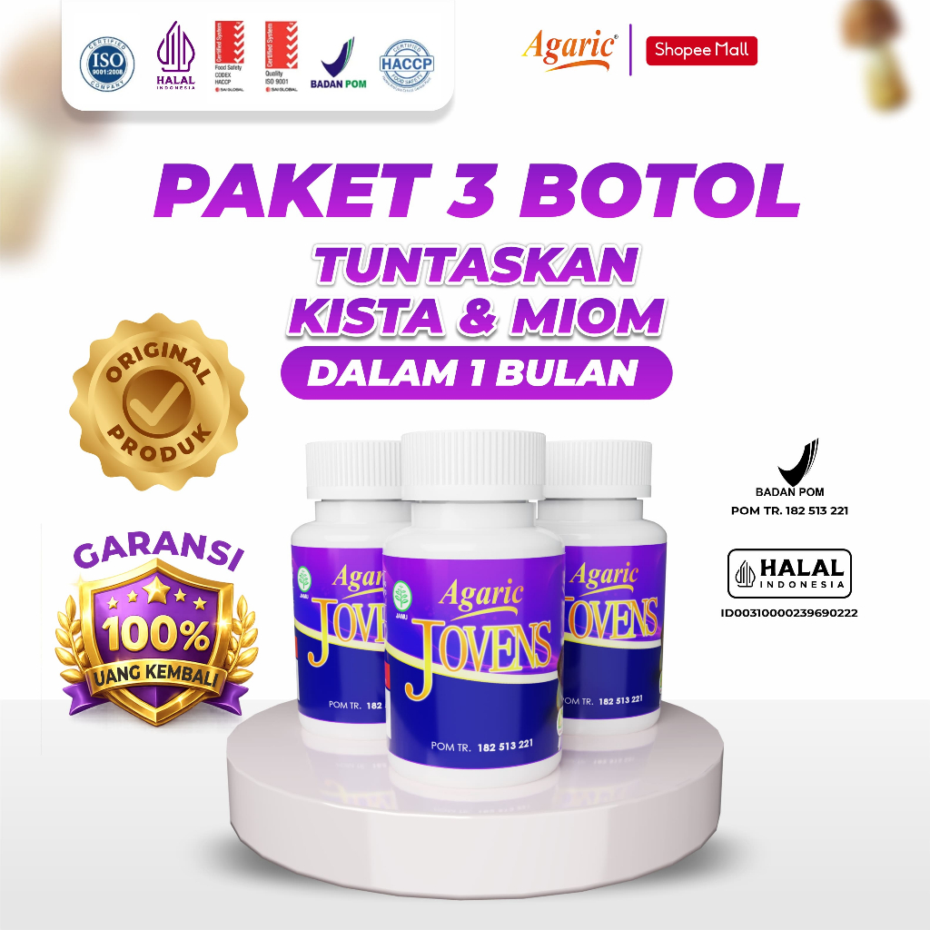 Agaric Jovens - Obat Herbal Kista Miom Kanker Benjolan Tumor Payudara Serviks Ovarium PAKET 3 Botol