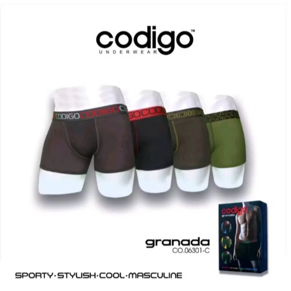 (3 Pcs) Boxer Codigo Granada Celana Dalam Pria / Cowok Codigo