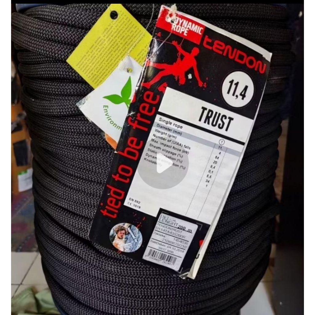 TENDON TRUST Dynamic Rope 11.4mm 100mtr Tali Karmantel Dinamis Panjat Climbing Safety Tactical