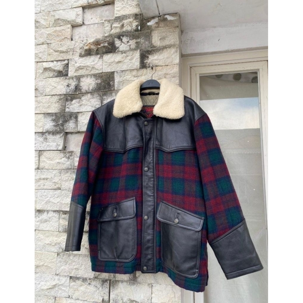 Saki Leather vintage McM Jacket kerah Sherpa (bisa dilepas)