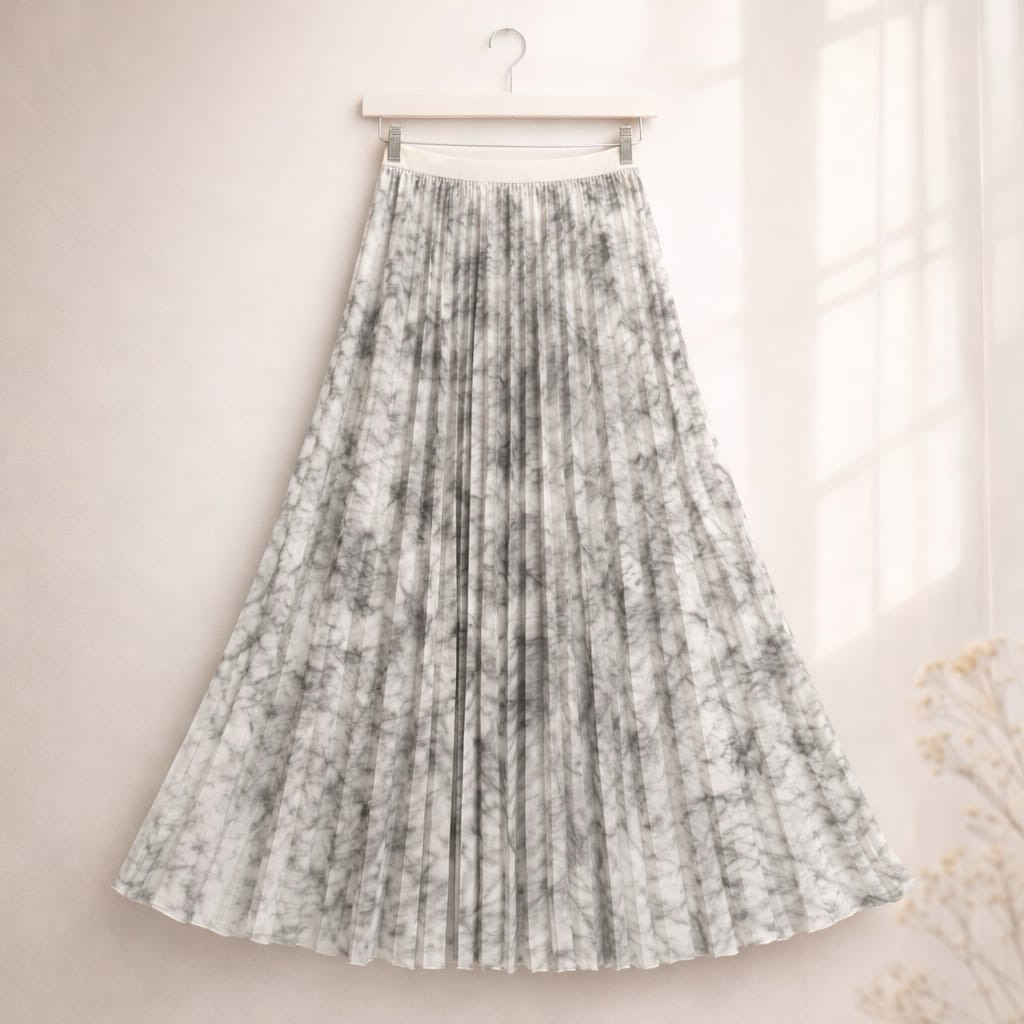 Rok Plisket Bangkok Panjang Motif Marble Wanita Premium | Rok Maxi A-Line Pinggang Karet | Rok Hijab