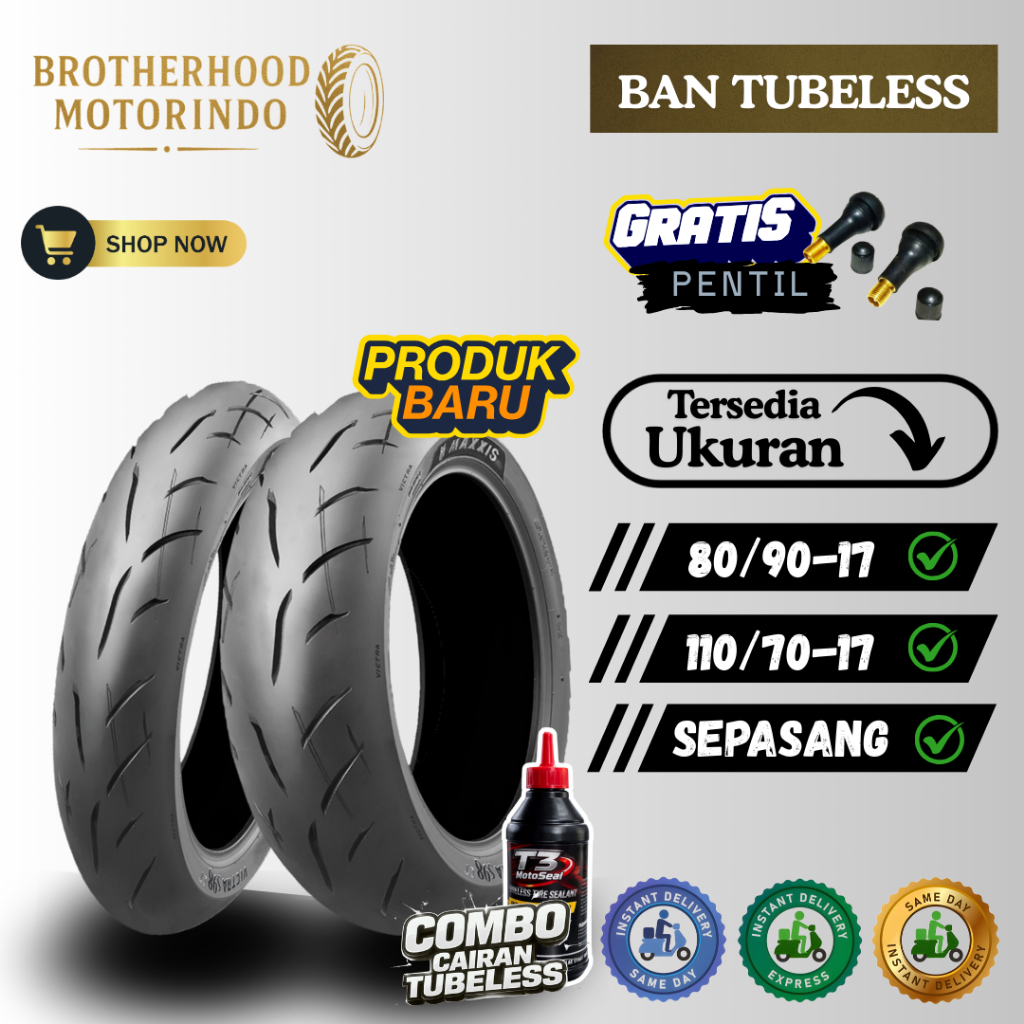 (PAKET SEPASANG) BAN MAXXIS VICTRA CT RING 17 (80/90-17 / 110/70-17) BAN TUBBELES RING 17 / BAN RING