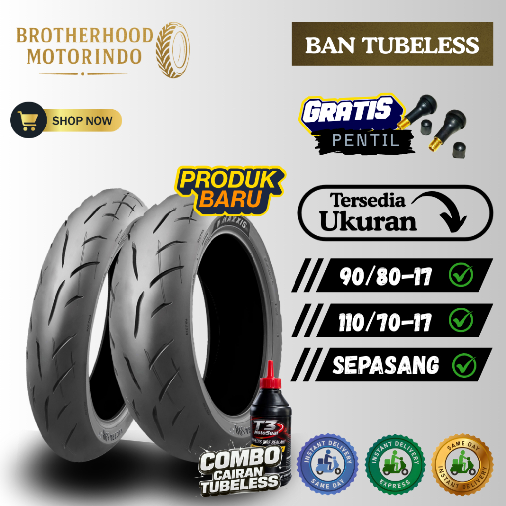 (PAKET SEPASANG) BAN MAXXIS VICTRA CT RING 17 (90/80-17 / 110/70-17) BAN TUBBELES RING 17 / BAN RING
