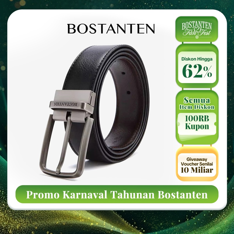 BOSTANTEN Sabuk Ikat Pinggang Pria Warna Hitam BahanSapi Asli