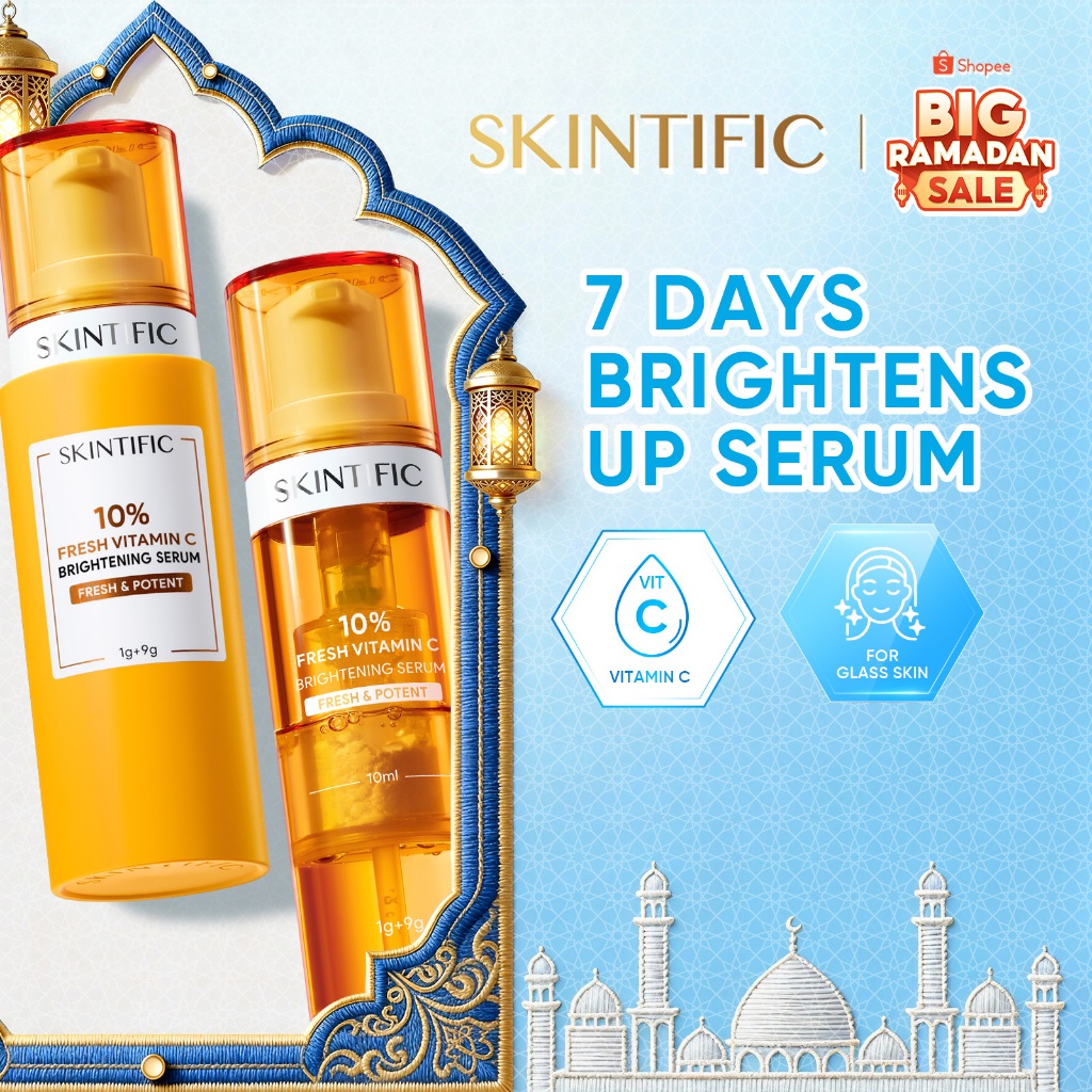[SKINTIFIC] 10% Vitamin C Brightening Serum|VC Serum Wajah Pencerah Cocok untuk Kulit Berminyak / Ke