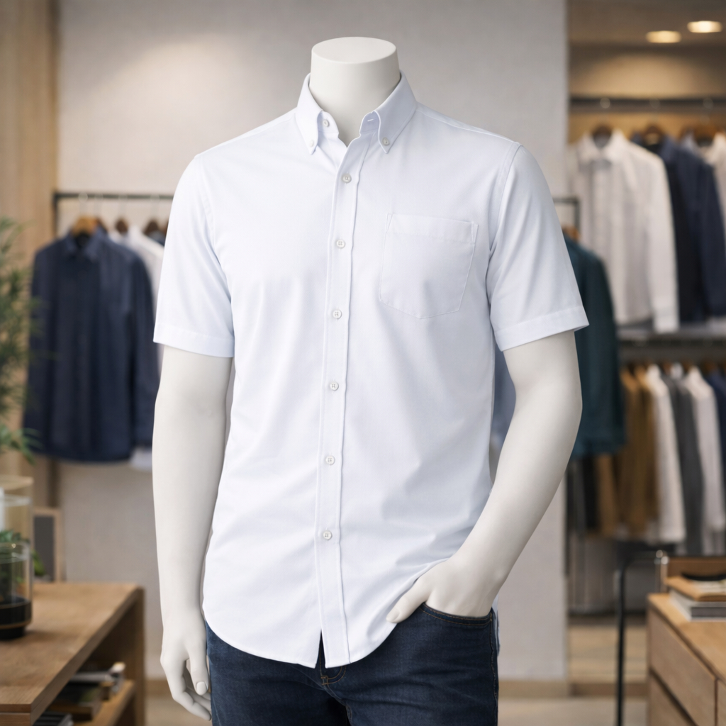 Kemeja Pria putih polos lengan pendek bahan katun premium/ hem pria /kemeja hitam putih kerja pendek