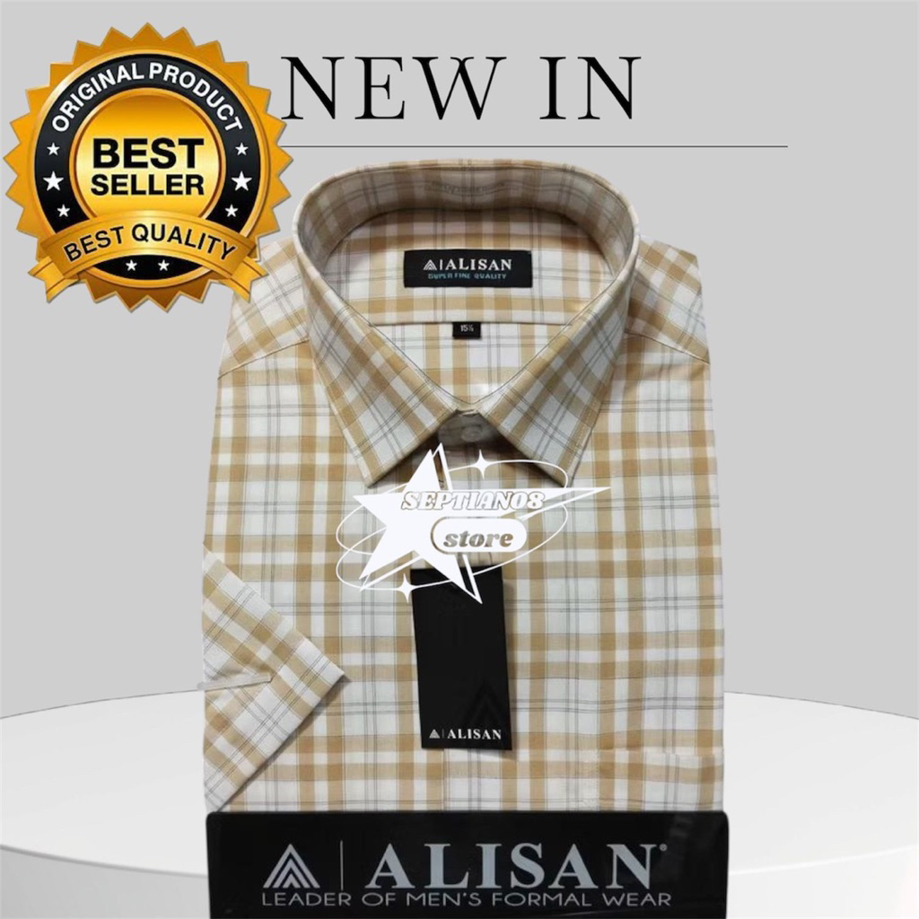 (ALISAN) original kemeja alisan motif kotak lengan pendek reguler