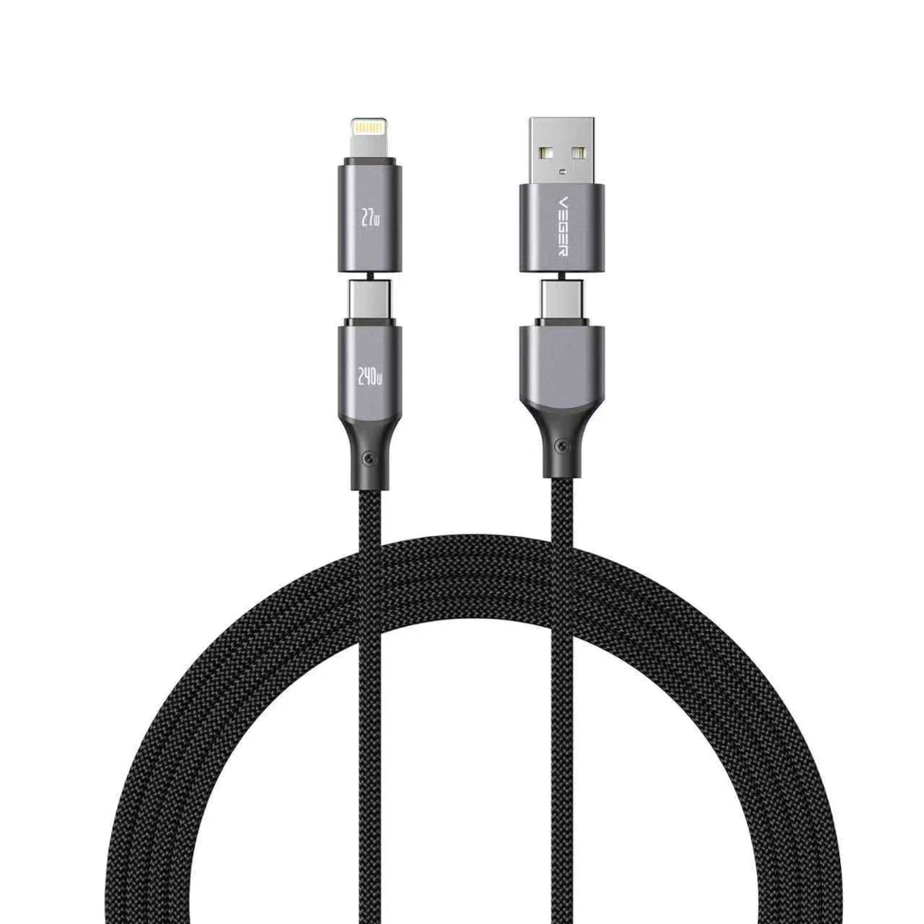 VEGER 4in1 240W / Kabel data veger 4in1 240W USB A to TYPE C LIGHTNING , USB C to USB C LIGHTNING