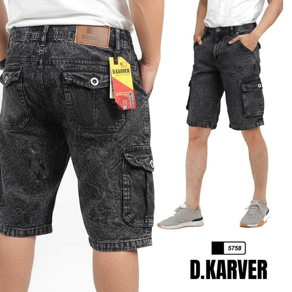 D.KARVER - Celana Cargo Pendek Jeans Washing Snow Kimpol Distro Premium Kekinian