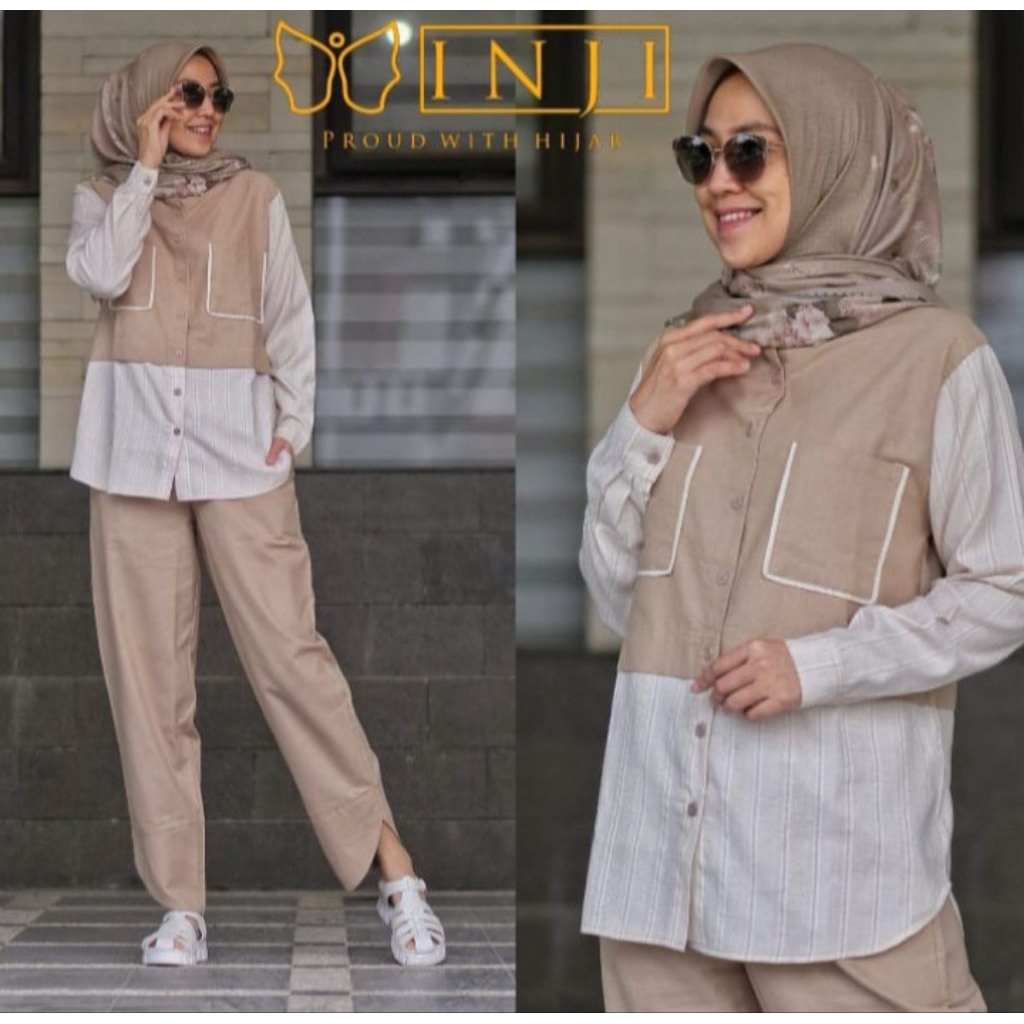 KIMI SET CELANA KEMEJA LINEN ORIGINAL BY INJI