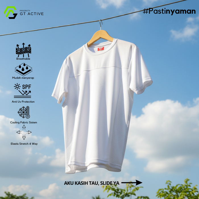 [GT ACTIVE] - Kaos Olahraga Pria Putih Dry Fit Mesh | Baju Lari Gym Badminton Padel Anti Gerah Quick