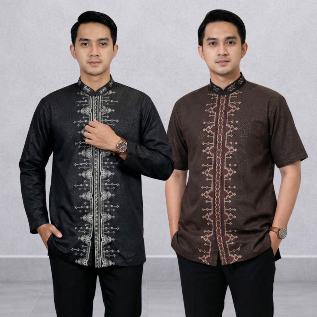Baju Koko Dewasa Terbaru // Embos Motif 03// Tangan Panjang & Pendek //baju koko Katun bordir pria m