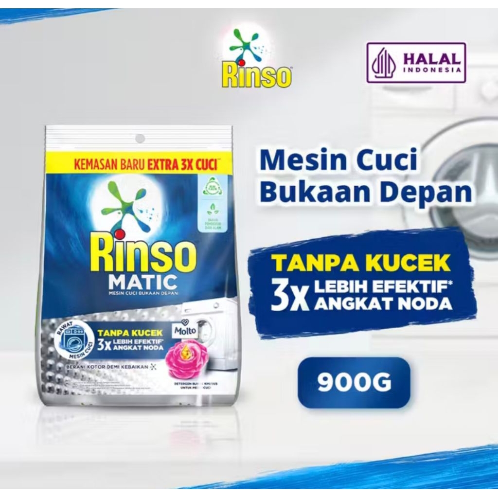 RINSO MATIC BUBUK BUKAAN DEPAN 900 GRAM