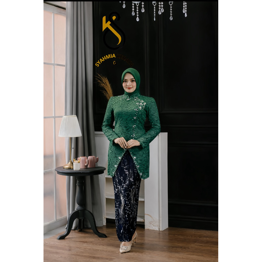 Kebaya payet janggan burkat modern premium Kebaya janggan one set Kebaya janggan Mahogany Kebaya