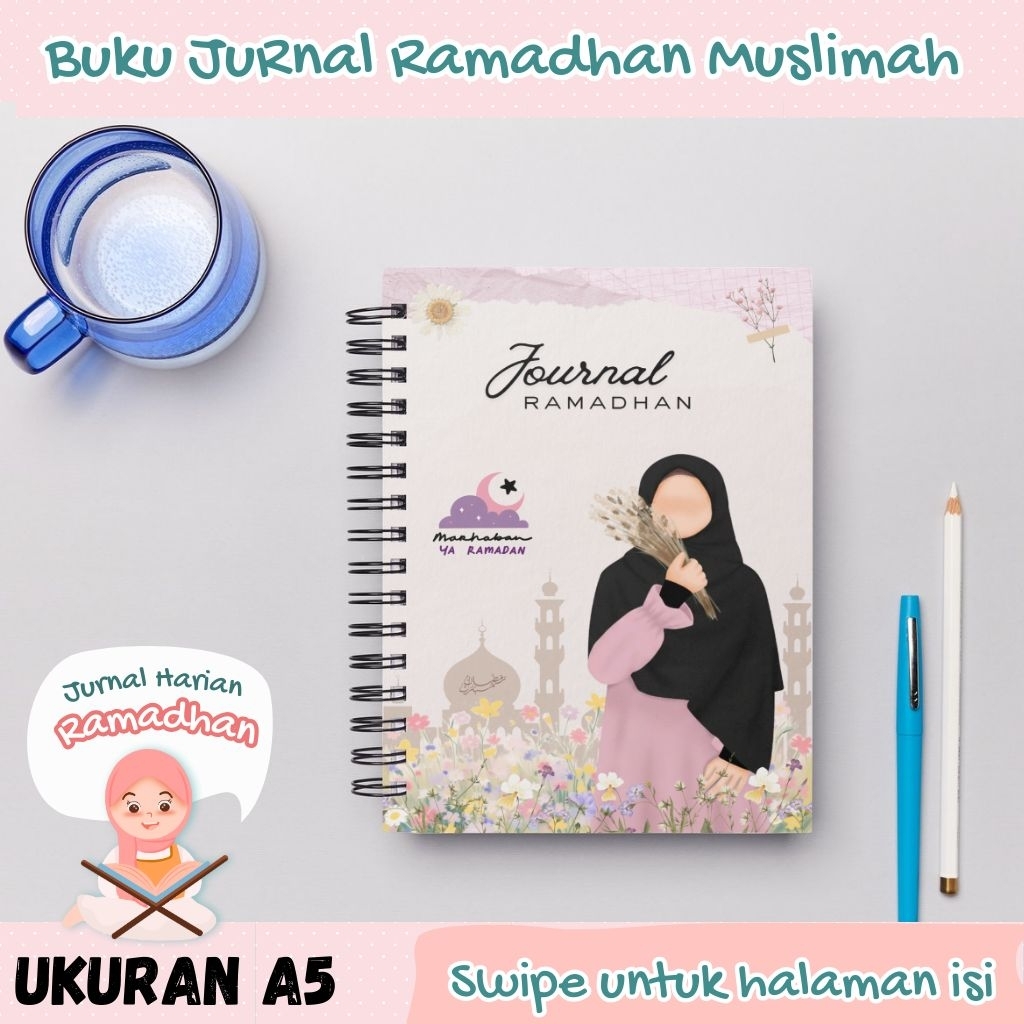 Buku Jurnal Ramadhan 2026 Muslimah A5 Daily Ramadhan Planner Ibadah Harian Estetik Spiral