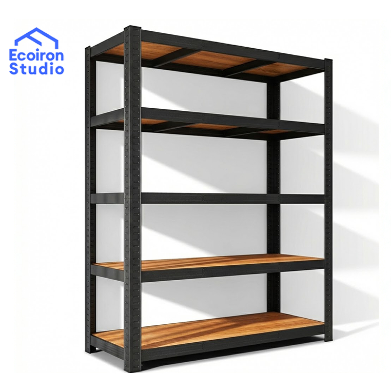 EcoIron Studio Rak Besi Siku 3/4/5/6 Susun 100% Besi dengan Papan Kayu COD Ready Surabaya Rak Dapur 