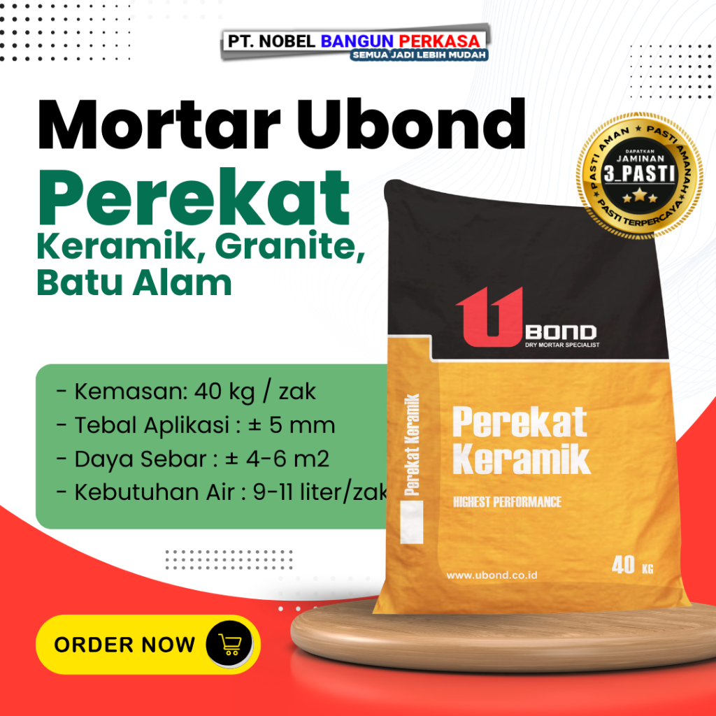 Mortar Ubond Perekat Keramik, Granite, Batu Alam / Semen Mortar Perekat Keramik 40kg