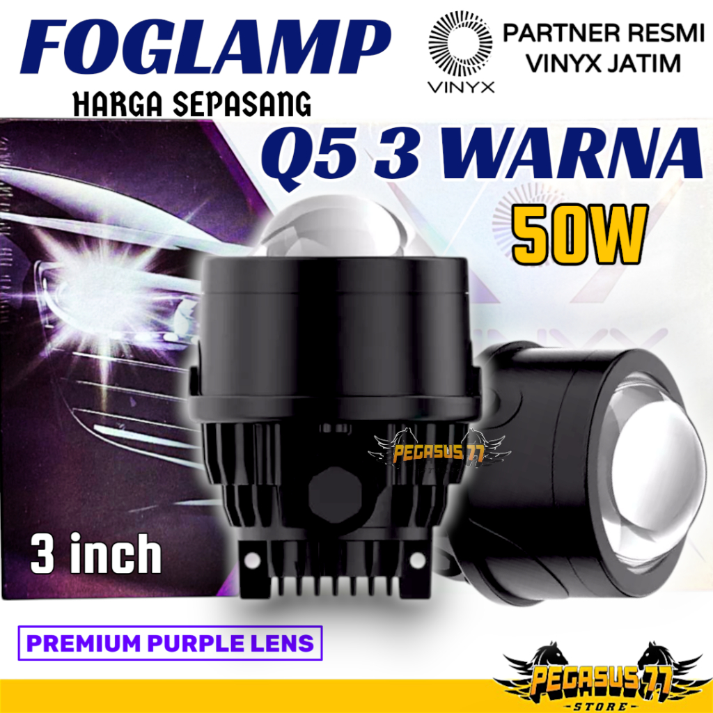 Foglamp Projector Vinyx Q5 [3 Warna] [1 Warna] [Double Laser] Vinyx Q5 Lampu Kabut Lensa LED q5
