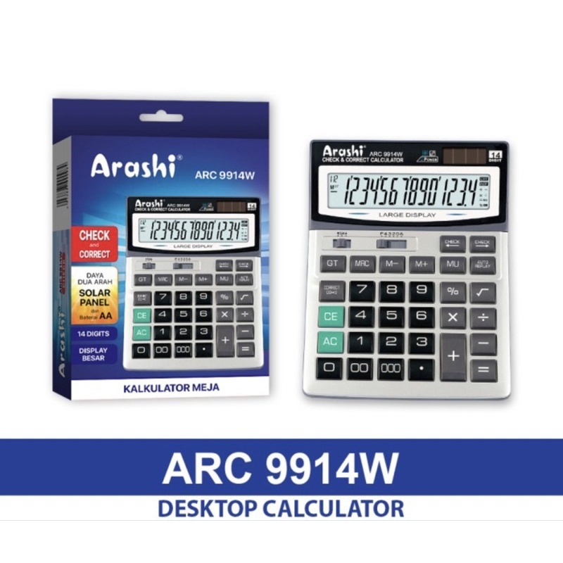 Kalkulator Arashi ARC 9914 W | Kalkulator Arashi Besar 14 Digit | Kalkulator Check & Correct Besar