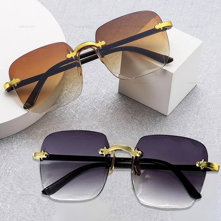 Kacamata Hitam Wanita Frame Rimless / Kacamata Lensa Gradasi Tanpa Bingkai