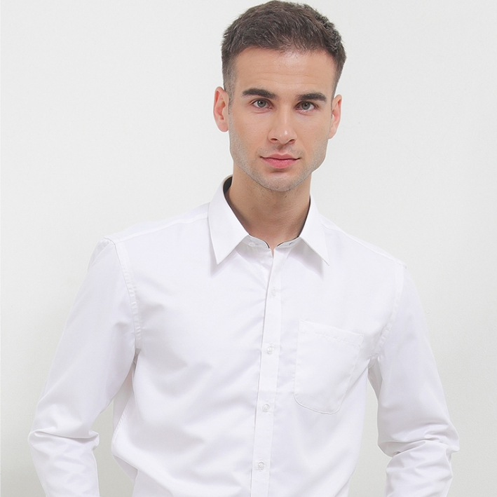 ZANETTI White Dobby Diamond Series Kemeja Hem Pria Basic Slim Fit Putih Lengan Panjang