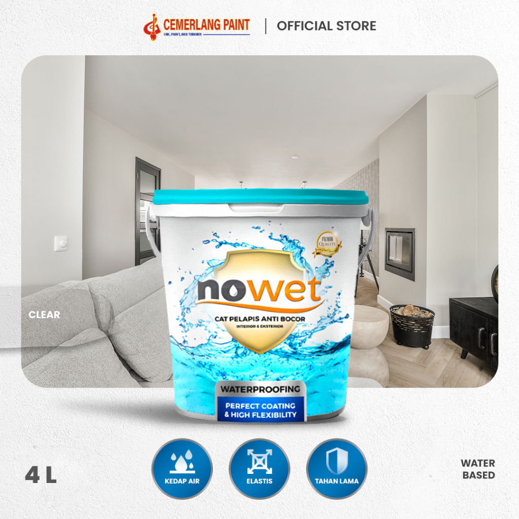 Cat Waterproof Anti Bocor NOWET Pelapis Anti Bocor Aquaproof Dak Beton Genteng Seng 4L - Warna Clear