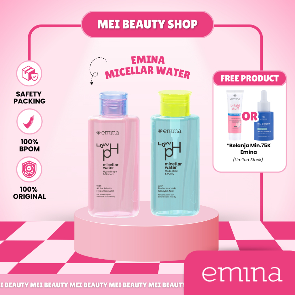 Emina Low pH Micellar Water - 125ml & 300ml | Pembersih Wajah-Gentle-Makeup Remover-Double Cleansing