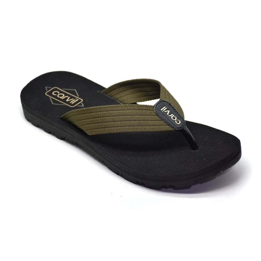 Sandal Jepit Pria Flat Carvil Lumos-M TPR Rubber Webbing Flat Olive Size 38-43