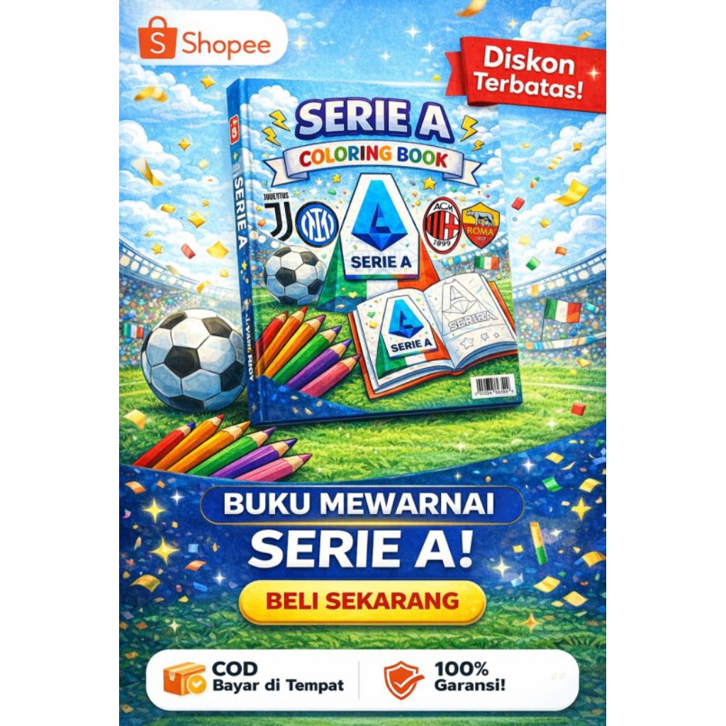 BUKU MEWARNAI PREMIUM UKURAN A5 KLUB SEPAKBOLA LIGA ITALIA (SERIE A)