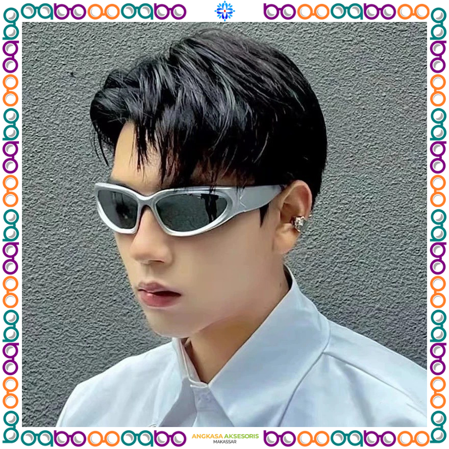 A26 Kacamata Cyber Punk Sunglasses Hitam Gelap Pria Wanita Kotak Bulat Gaya Fashion Korea Viral Tren