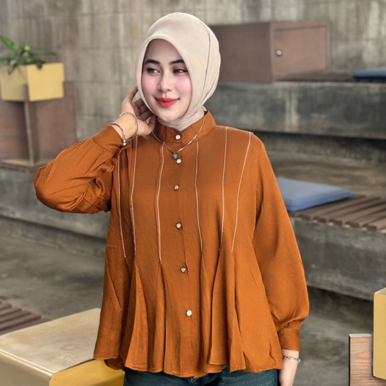 INARA Blouse kemeja Atasan Wanita Panjang Rempel Bawah Bahan Rayon Twill Casual