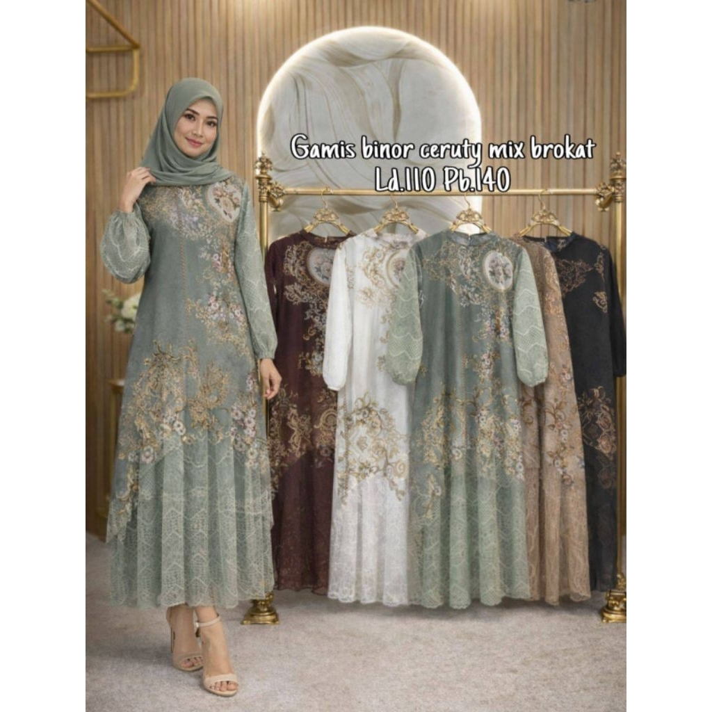 Gamis Binor || Yalika || Raya || Lidya Fashion Wanita Muslimah Desain Cantik Lebaran