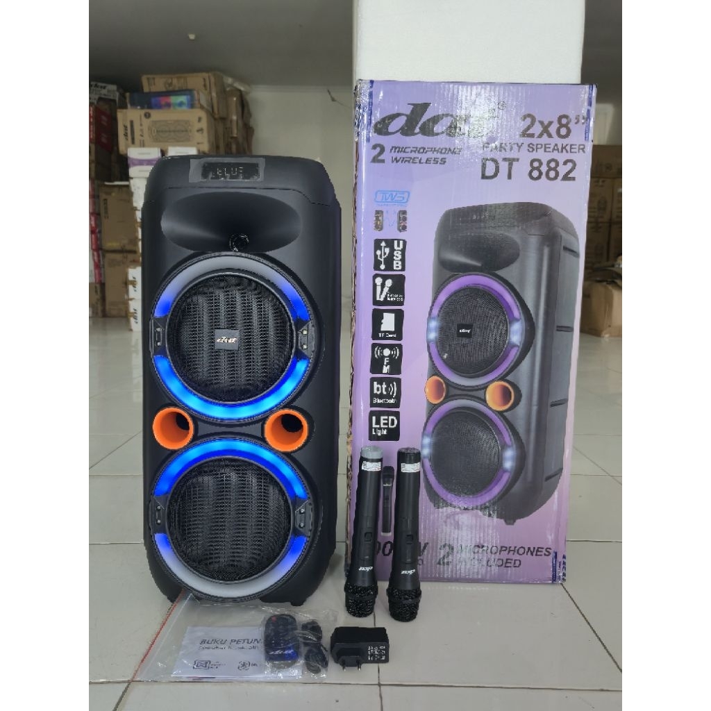 Speaker Portable DAT DT 882 8 Inch 2 Mic Wireless