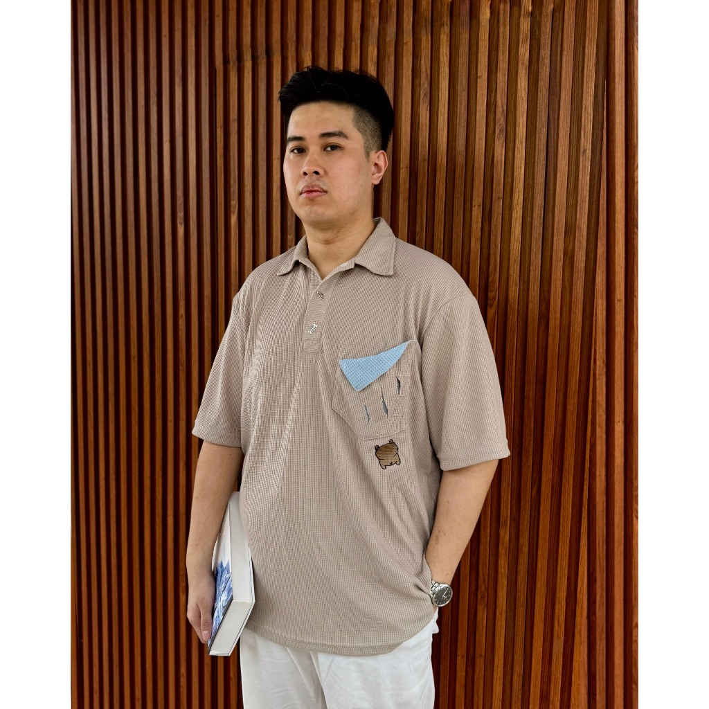 Oversized Polo Shirt - Marco Polo Shirt - PABO - MOCHACCINO - Oversized Shirt - Waffle Shirt - Kemej