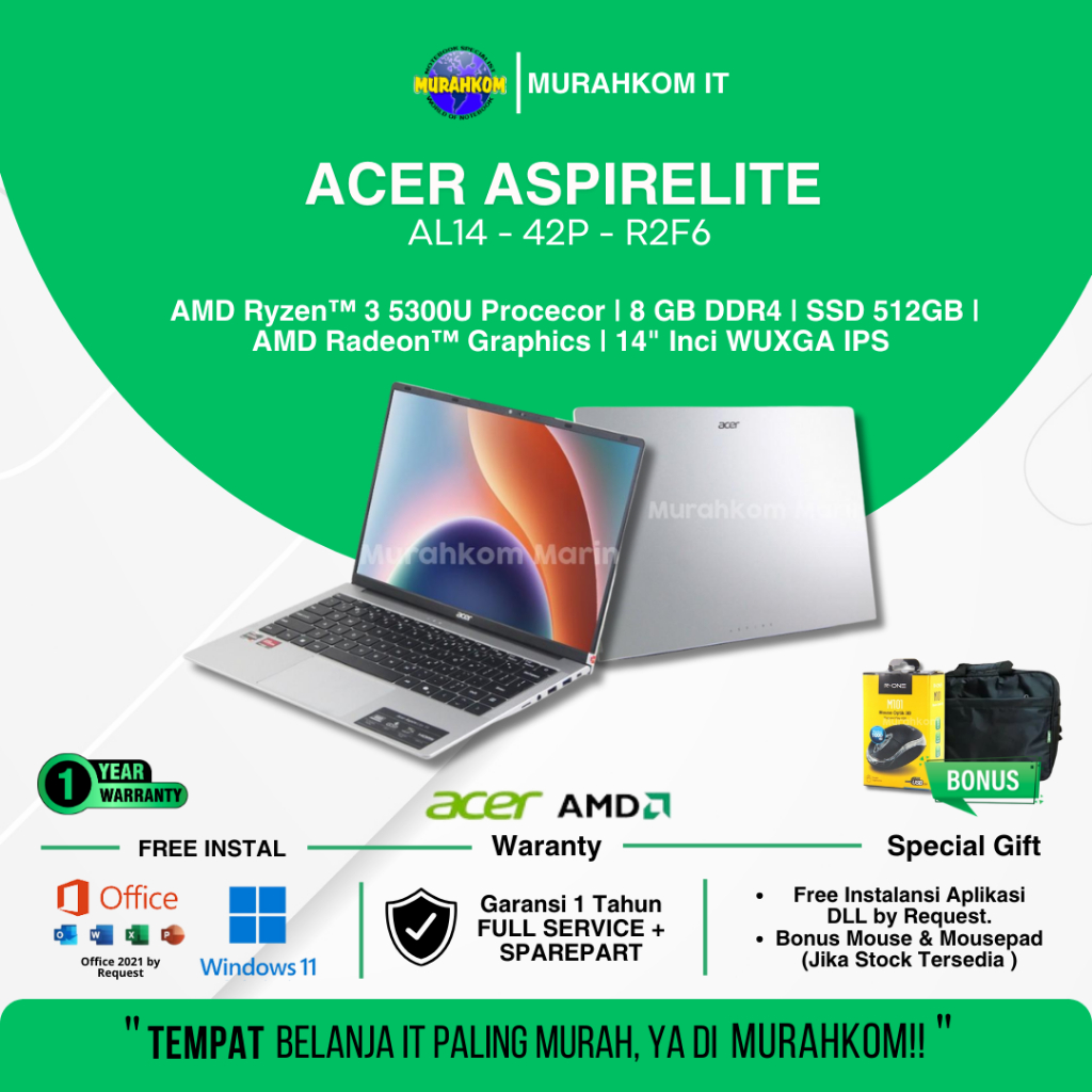 LAPTOP Desain Ringan ACER ASPIRELITE 14 Ryzen 3 5000 RAM 8GB SSD 512GB Layar 14Inci WUXGA IPS With C