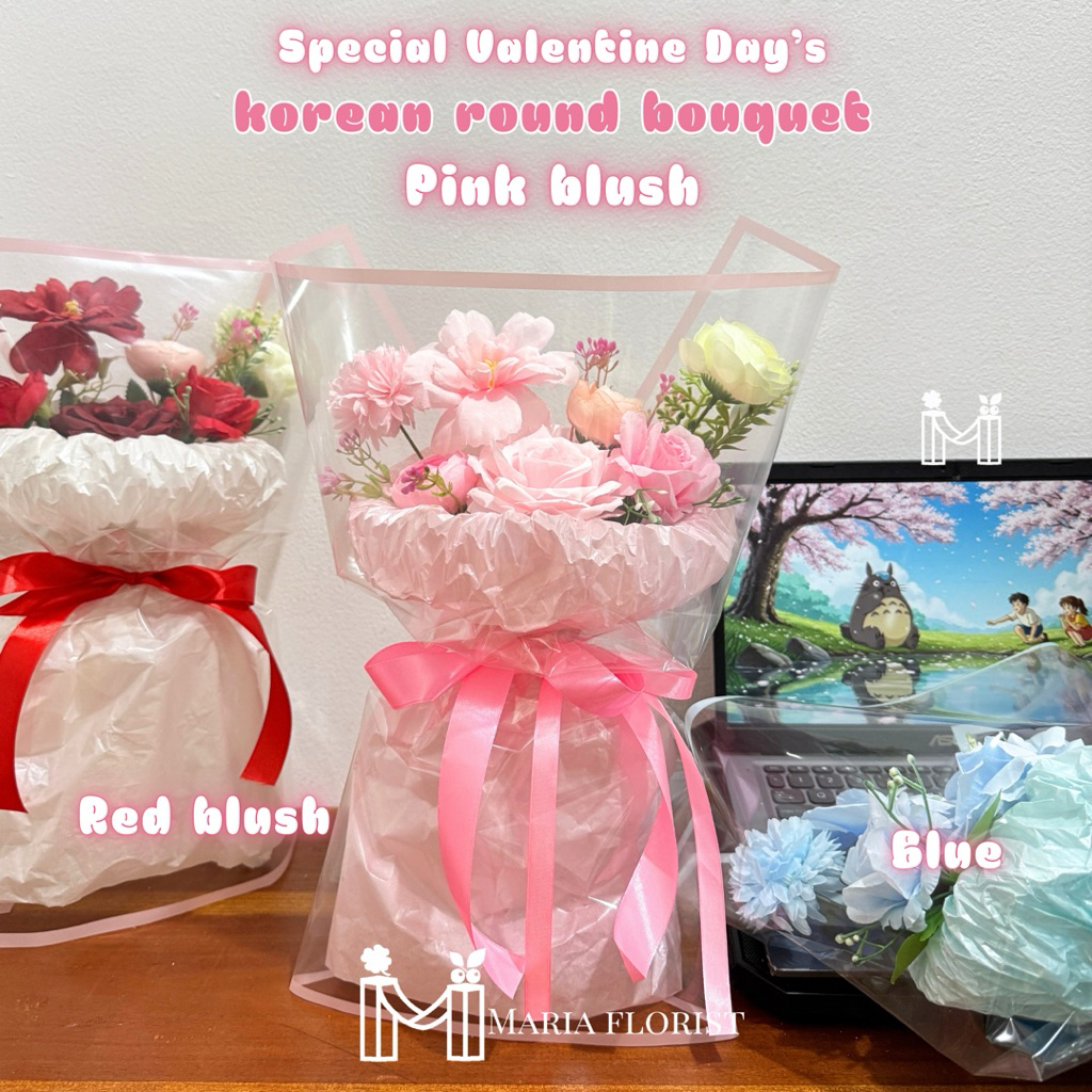 Buket Valentine 2026 Buket Bunga Korea Bulat, bunga artificial
