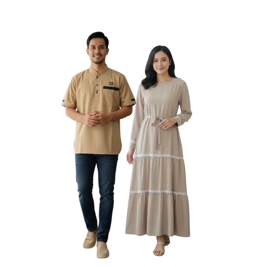 ​[TERBARU] Baju Couple Pasangan Muslim Arsyad & Arsyila - Set Kemeja Koko Kurta & Dress Gamis Rayon 