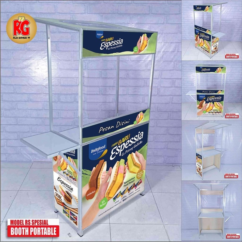 Booth portable RS atap Spesial gerobak lipat meja lipat jualan raja gerobak 99 gresik