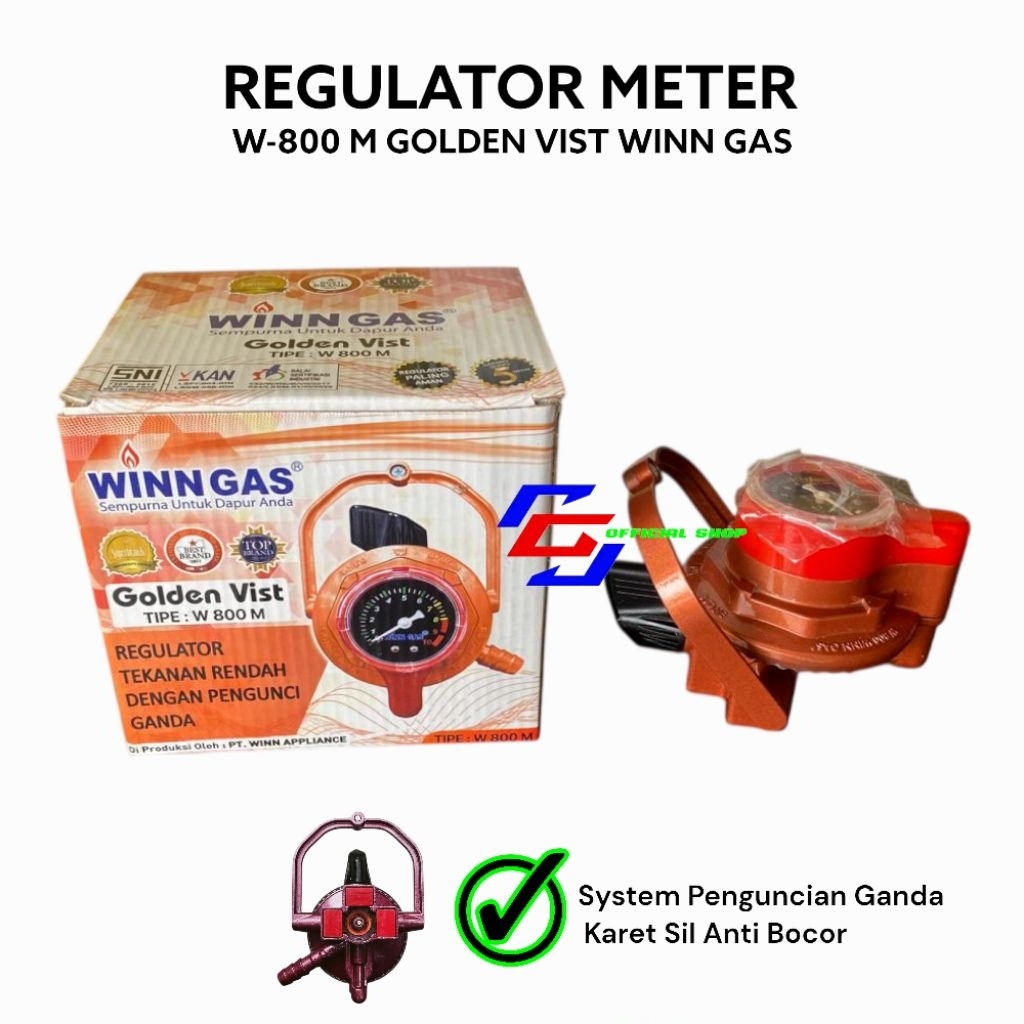 HOT DEALS PREMIUM REGULATOR METER W 800 M YELLOW GOLD WINN GAS DOUBLE LOCK EKSLUSIF SAFETY PLUS